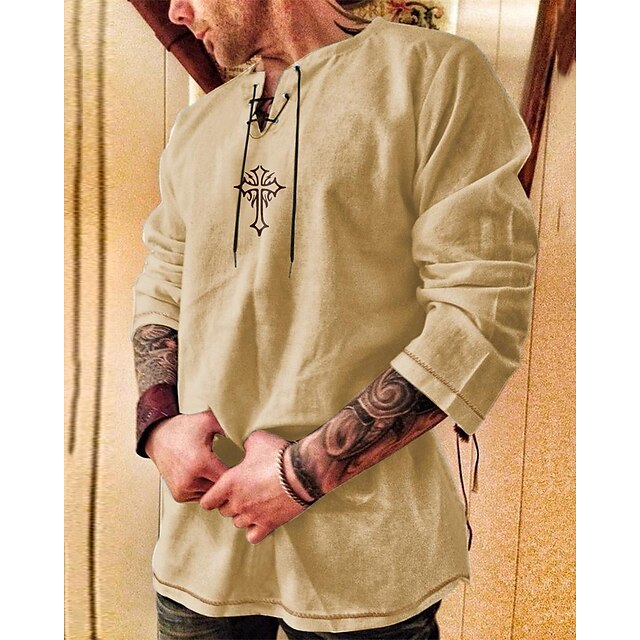 Men's Cotton Linen / Party Shirt Cross Casual