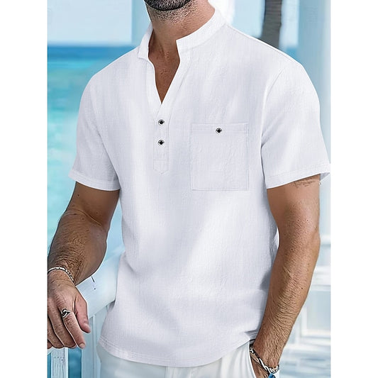 Linen Shirt Popover Up Casual Men's Button