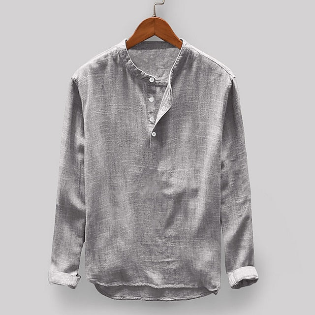 Summer Linen Men's Collar Band Shirt