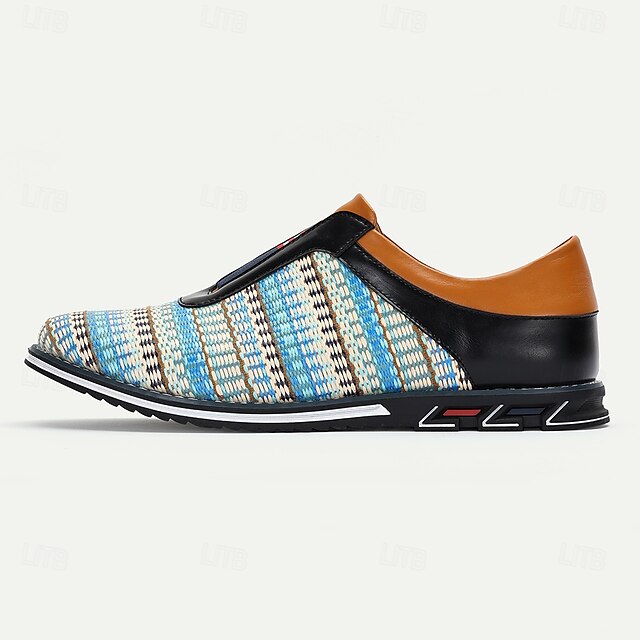 Leather Sneakers Woven – Men's Faux Blue Nylon