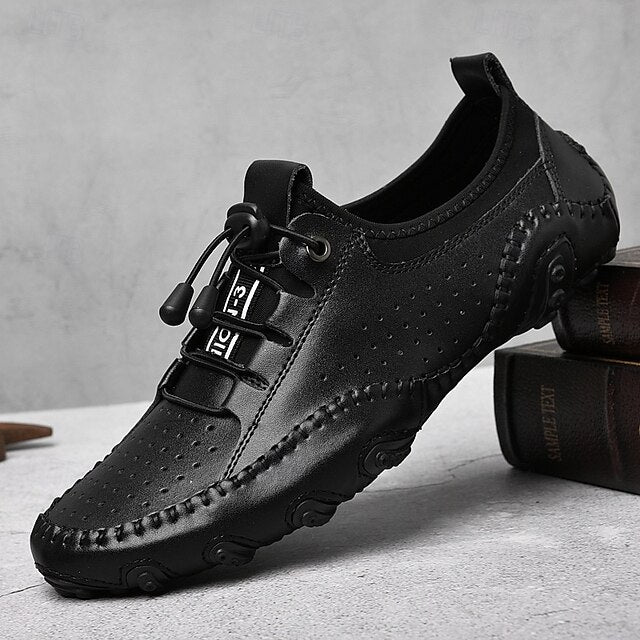 Shoes Casual Perforated with Men's White Hand-Stitched