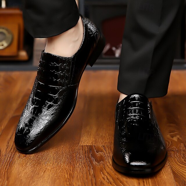 Shoes Pattern Men's Crocodile Patent Leather Dress Black