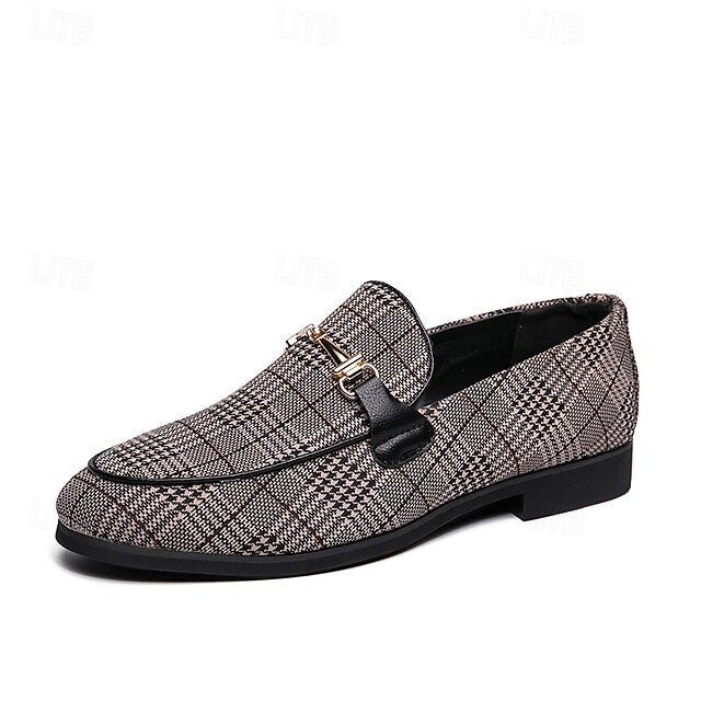 Buckle Plaid Fabric Men's Stylish with Loafers – Metal