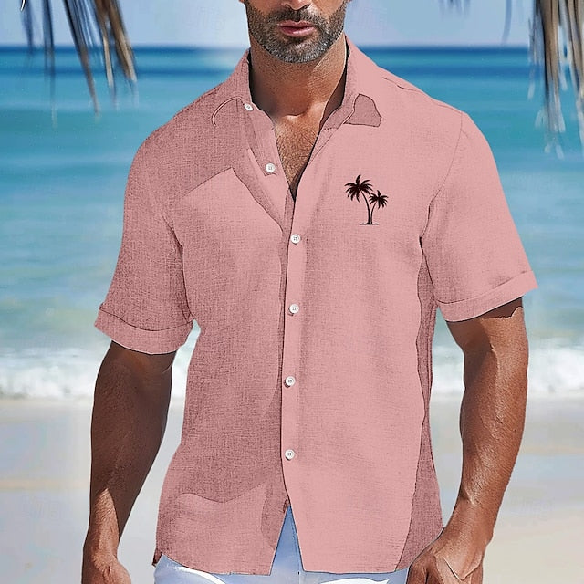 Palm Linen Coconut Shirt Casual Summer Men's Hawaiian
