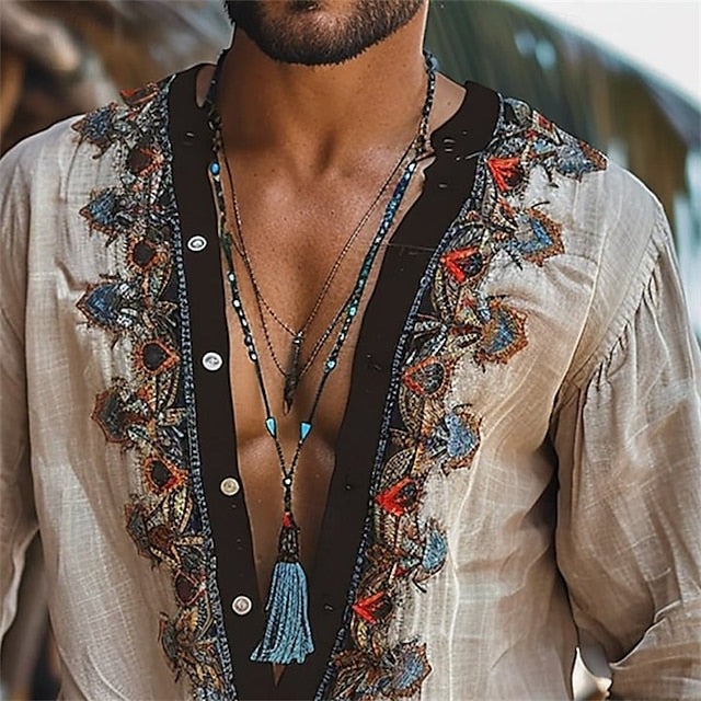 khaki Beach Shirt Men's Casual Summer