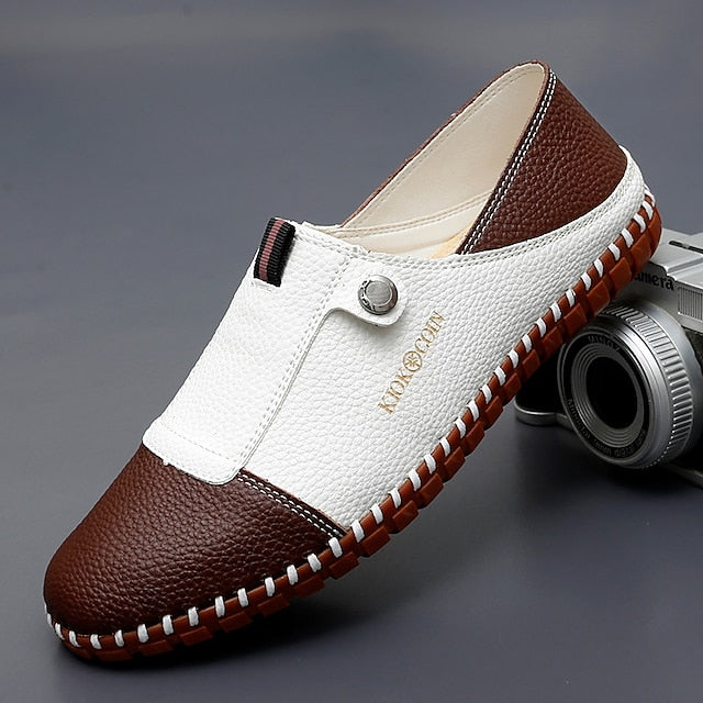 – Men's Leather Driving Loafers Slip-On Casual Two-Tone