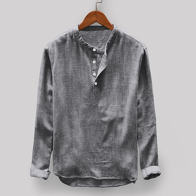 Summer Linen Men's Collar Band Shirt