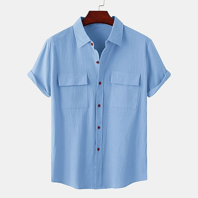 Shirt Wear Linen Beach Men's Up Button Summer