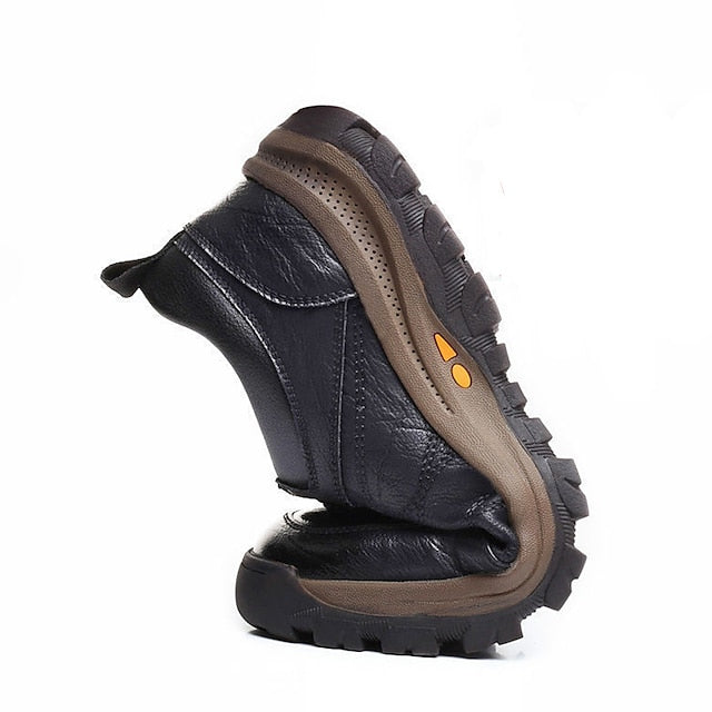 Faux Shoes Men's with Casual Hiking Non-Slip Leather Brown