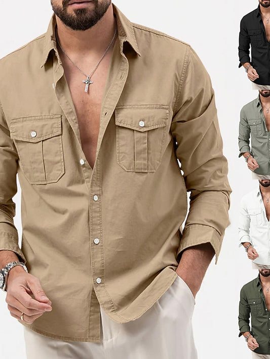 Men's Casual Black Up Shirt White Button Green