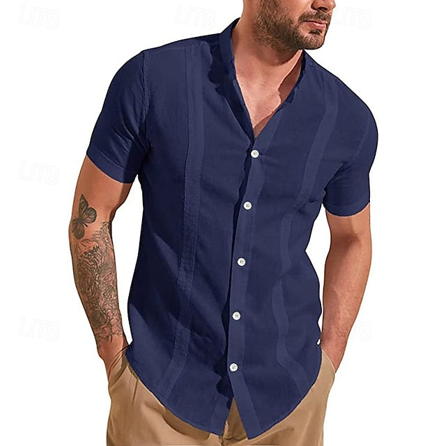 Shirt Summer Casual Men's Guayabera Up Button
