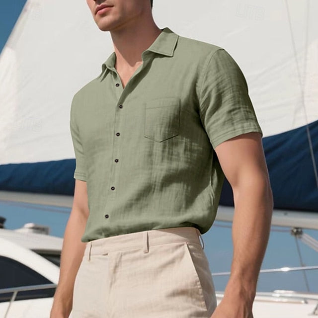 Casual Men's Cotton Shirt Linen Up Button