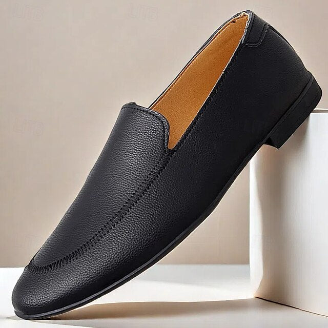 Loafers Shoes - Faux Prom Leather Men's with White Slip-On