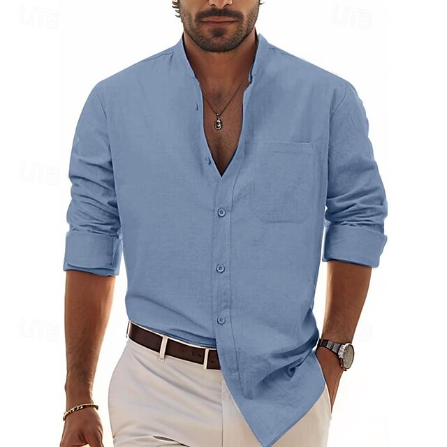 White Men's Chinese Cotton Linen Shirt