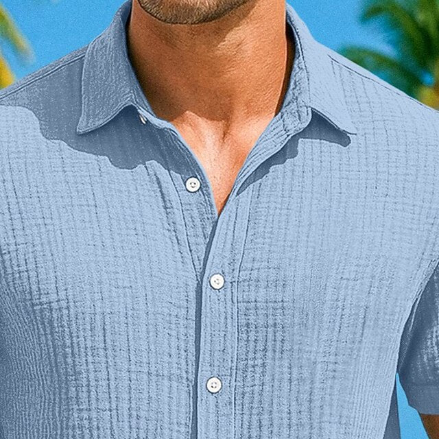 Shirt Plain Men's Summer Beach Linen