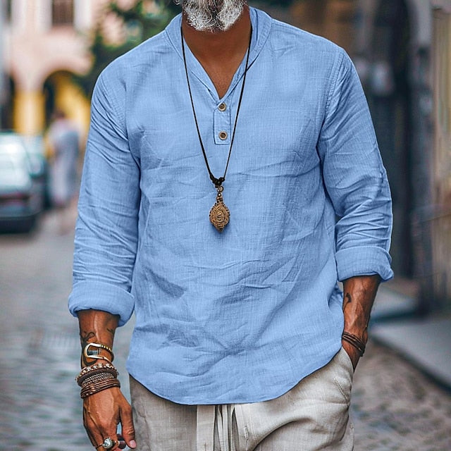 Men's Popover Linen Shirt Beach Summer