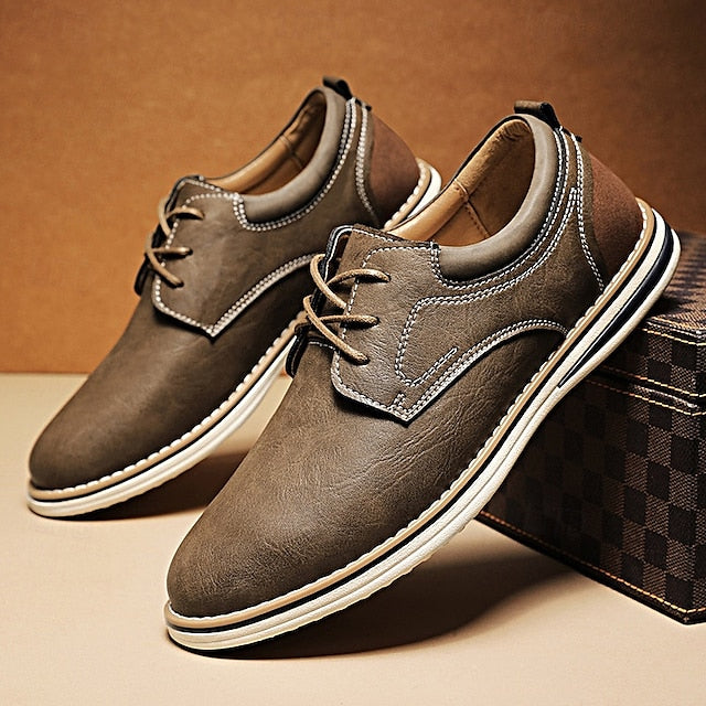 Casual Leather Shoes Derby Brown Faux – Lightweight Men’s