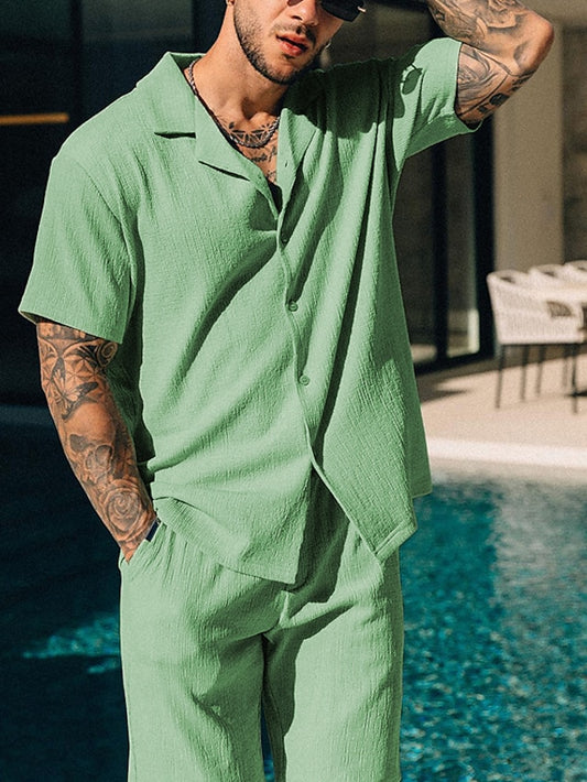 Men's Piece Button Casual 2 Summer Shirt Set Up