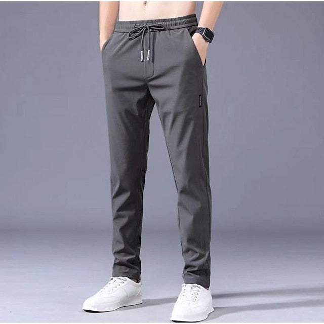 Drawstring Elastic Pants Trousers Waist Casual Solid Men's