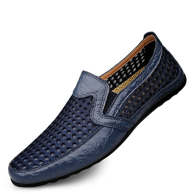 Breathable Men's Leather and Casual Loafers - Slip-On Mesh
