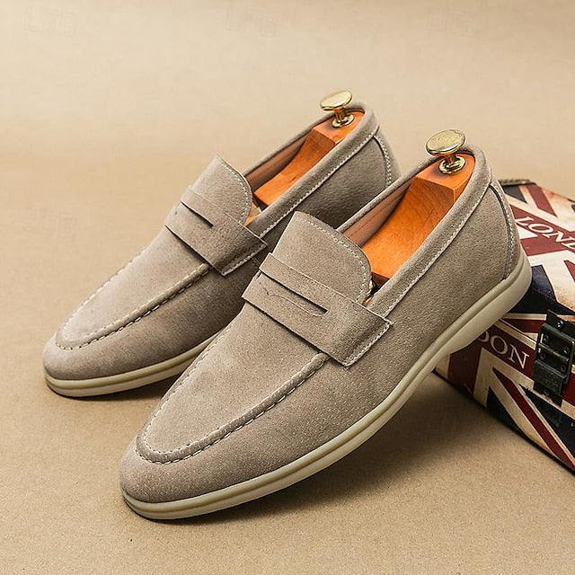 Loafers Slip-On Men's Comfortable Beige – Casual Suede