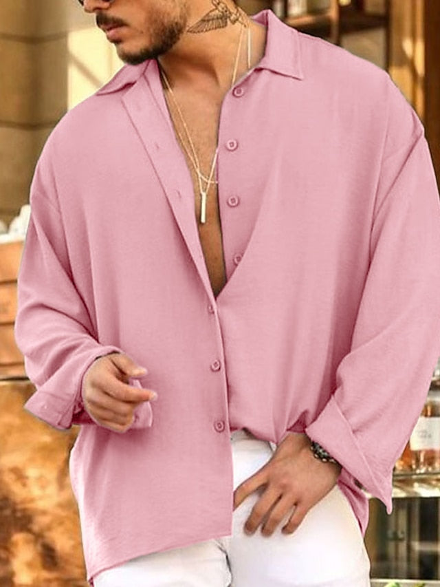 Summer Pink Shirt Up Men's Casual Button