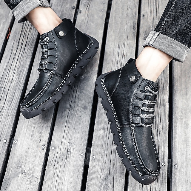 Casual Men's Lace-Up Leather Ankle Vintage Boots –