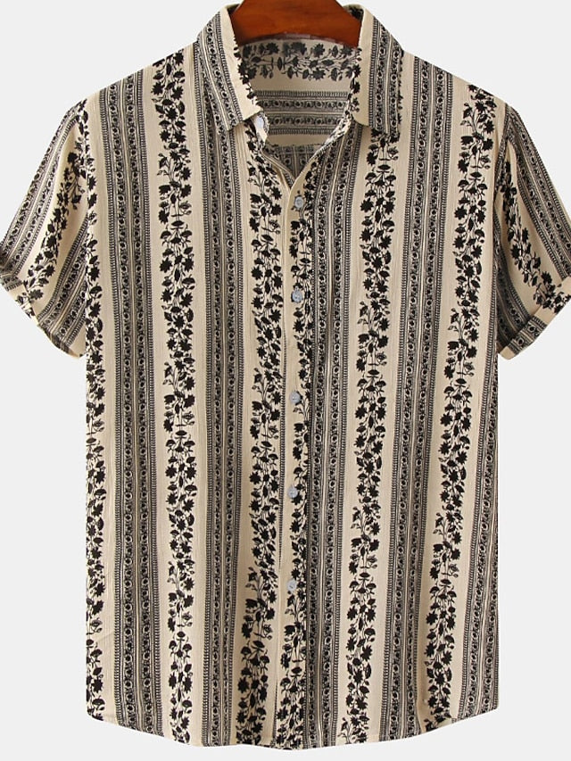 Casual Green Men's Shirts Striped Shirt Red Black