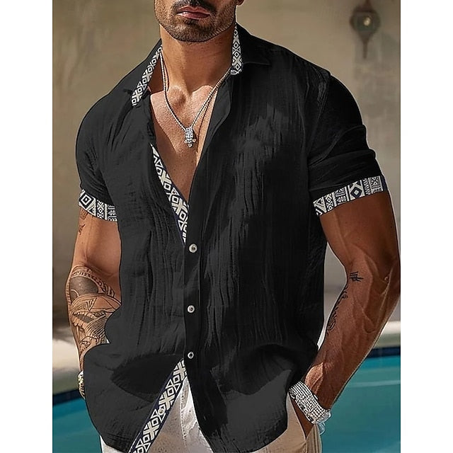Men's Beach Linen Wear Shirt Summer Button Up