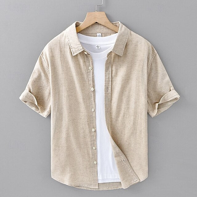 Shirt Button Up Men's Linen Casual Cotton