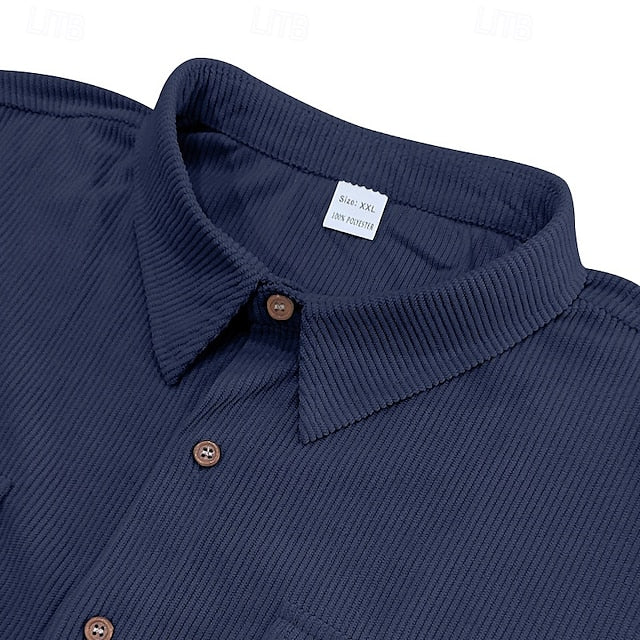 Shirt Casual Button Summer Corduroy Men's