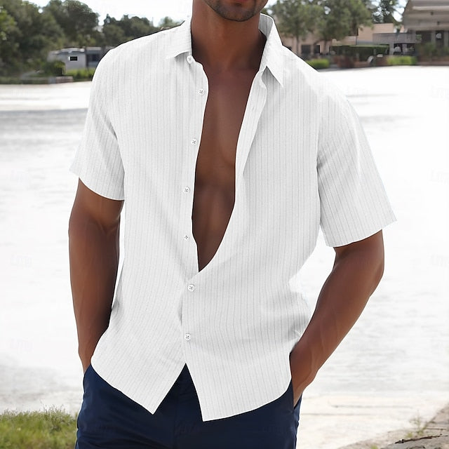 Stripe Wear Beach Men's Linen Shirt Summer