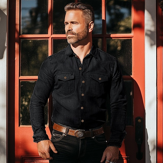 Men's Chambray Button Casual Shirt Calico