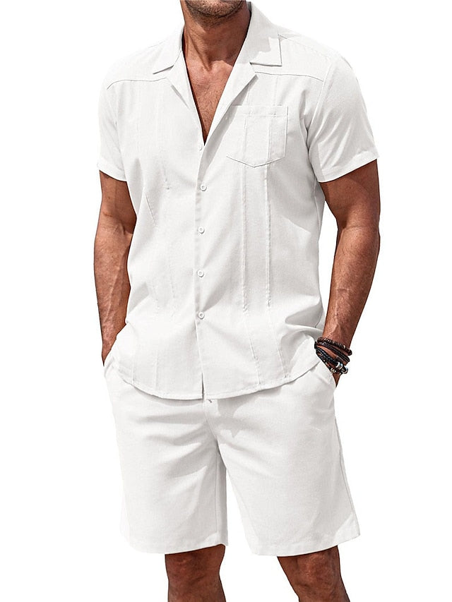 Set Summer Piece Shirt 2 Casual Guayabera Men's
