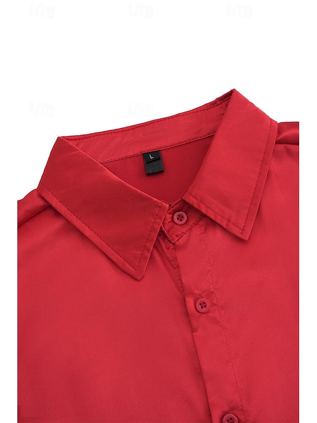 Up Men's Black Satin Casual Shirt Button