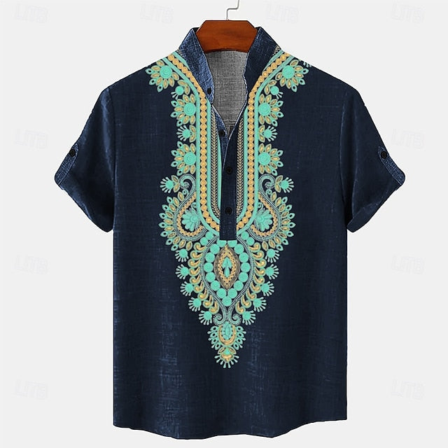 Linen Shirt Short Summer Ethnic Sleeve Casual Men's