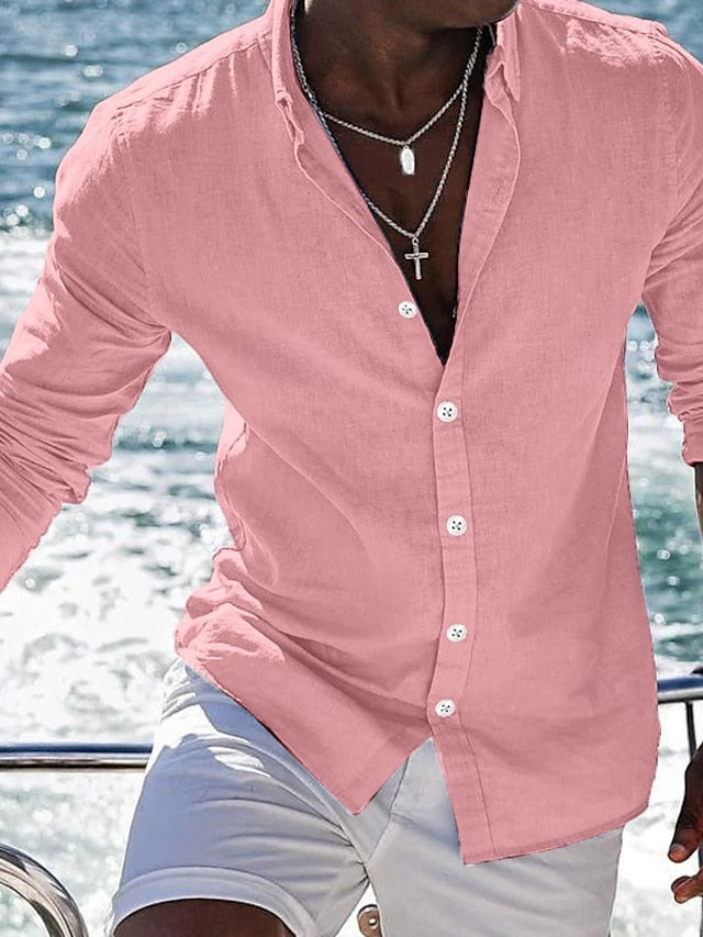 Shirt Linen Beach Men's Plain Summer