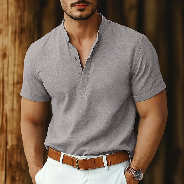 Collar Linen Shirt Popover Men's Band