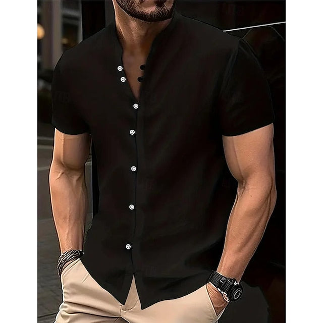 Shirt Summer Band Linen Collar Men's