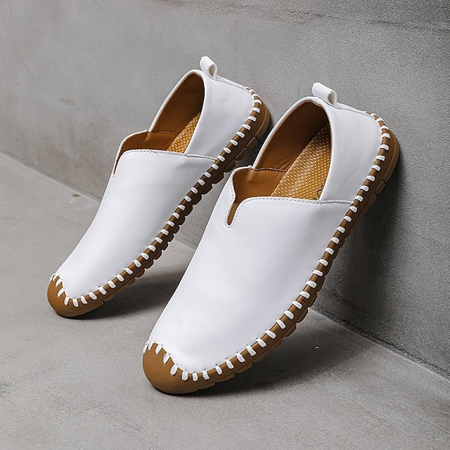White Faux with Slip-On Casual Men's – Sneakers Leather