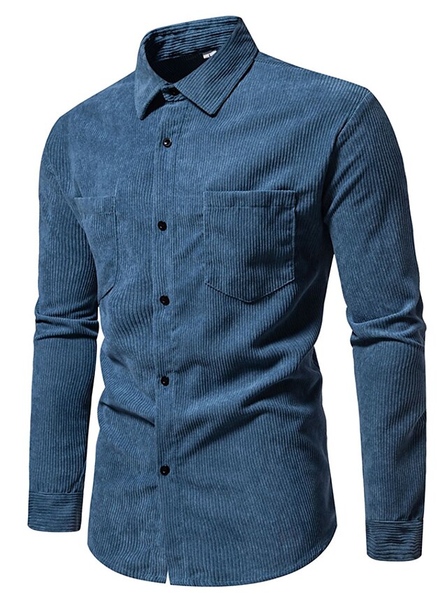 Men's Shirt Yellow Pink Black Corduroy Casual