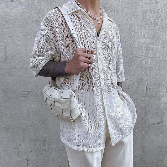 Casual Summer Button Men's Shirt Up Beach
