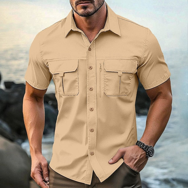 Button Black Up Men's Casual Shirt Cargo