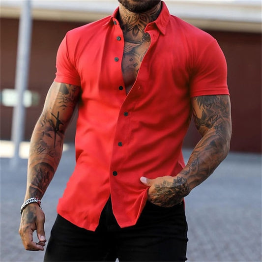 Casual Summer Black Shirt Up Men's Button