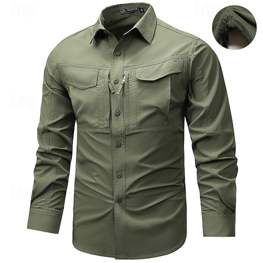 Button Men's Cargo Summer Up Shirt Casual