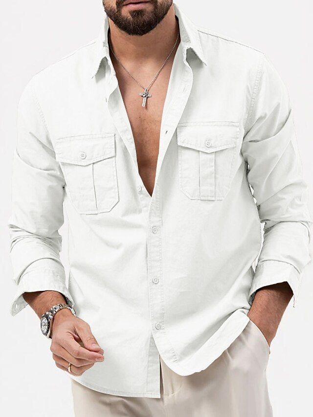Men's Casual Black Up Shirt White Button Green
