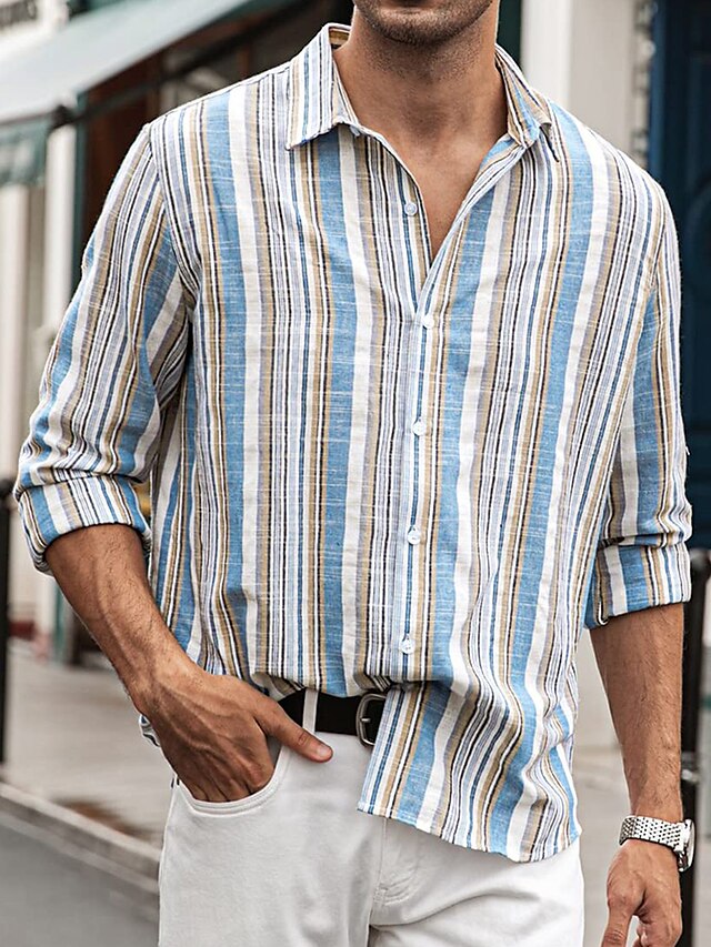 Striped Button Shirt Casual Shirts Men's Up