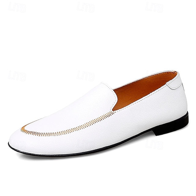 Loafers Shoes - Faux Prom Leather Men's with White Slip-On