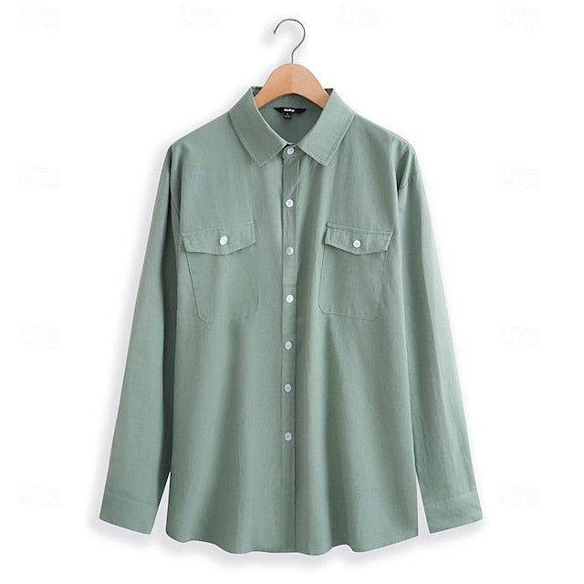 Linen Men's Up Solid Button Shirt Summer
