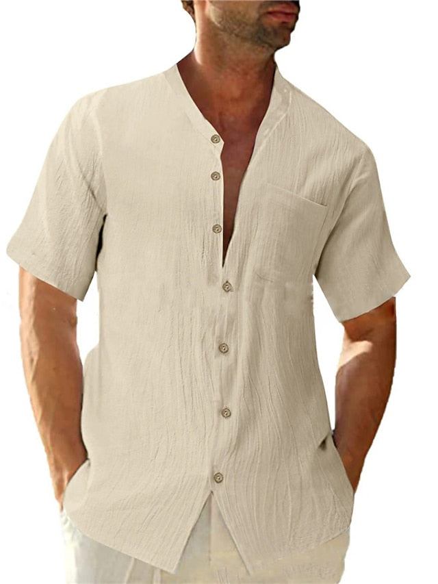 Men's Chinese White Cotton Linen Shirt Collar